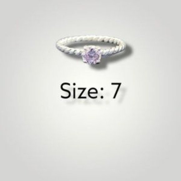 925 Silver Rope Ring with Cubic Zirconia Solitaire for Women's Size 7 - Picture 5 of 5